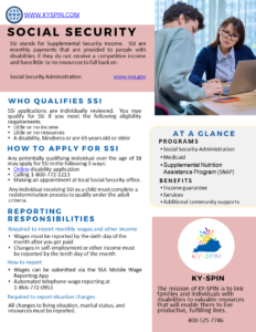 KY-SPIN's Supplemental Security Income(SSI) Infosheet