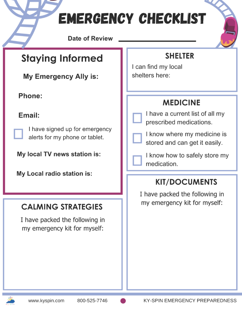 Fill in emergency checklist for yourself