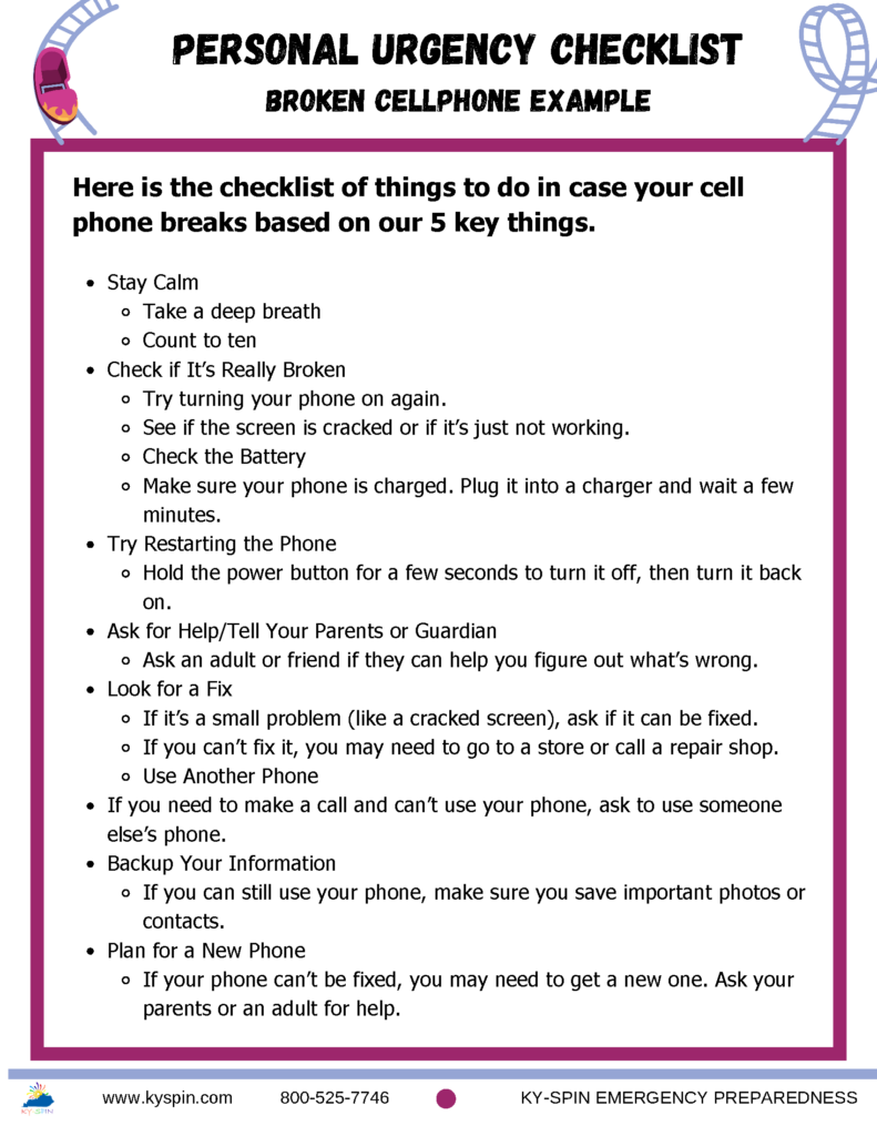 sample personal urgency checklist