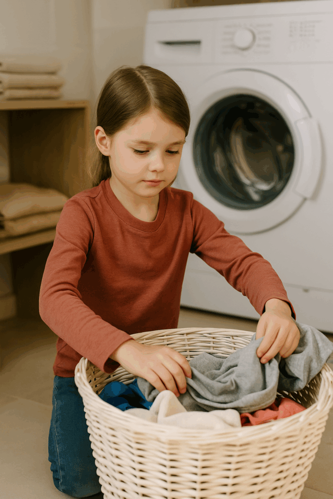 Child sorting laundry