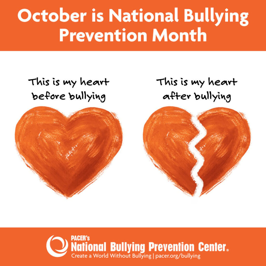 This is my heart before bullying, solid orange heart.  This is my heart after bullying, broken orange heart